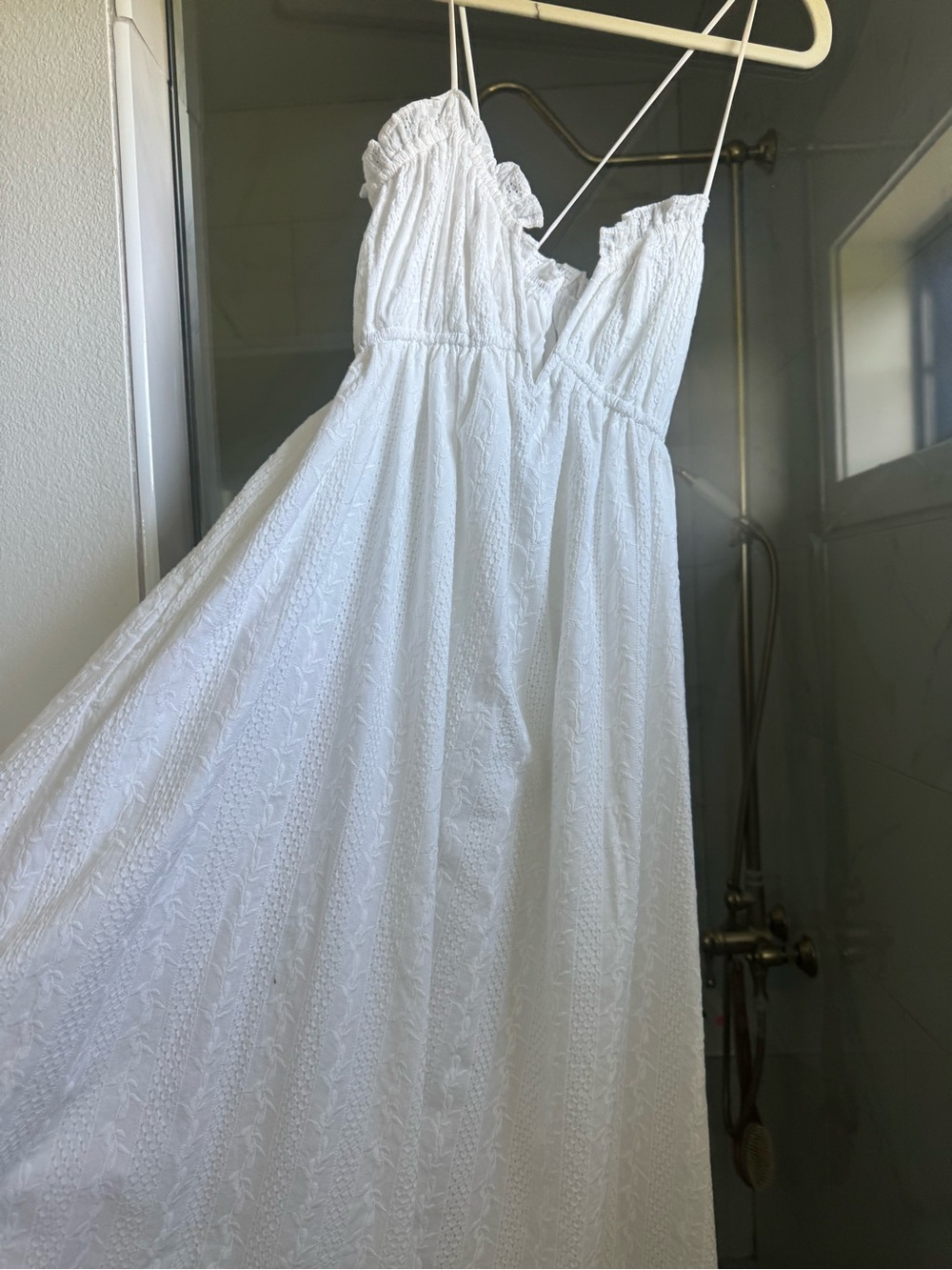 Line & Dot White Maxi Sundress with Delicate Texture